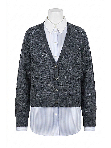 Autumn Cashmere Fancy Stitch V Neck Cardigan in Charcoal (view 1)