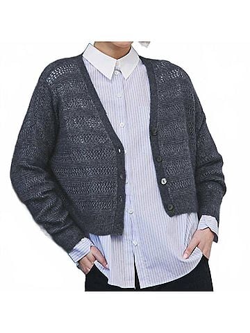 Autumn Cashmere Fancy Stitch V Neck Cardigan in Charcoal (view 2)