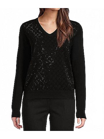 Elliott Lauren Pop Top V Neck Sweater in Black (view 2)