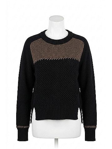 Autumn Cashmere Boxy Crew Top With Contrast Yoke And Whipstitch in Black/Mulch (view 1)