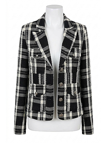 Central Park West Cropped Plaid Jacket in Olive Green (view 1)