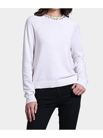 Minnie Rose Jewel Neck Sweater in White (view 2)