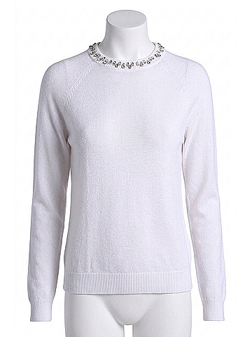 Minnie Rose Jewel Neck Sweater in White (view 1)