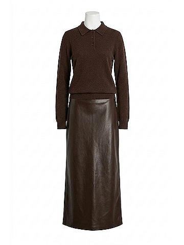Enza Costa Knit Cashmere Polo Sweater in Dark Brown (view 1)