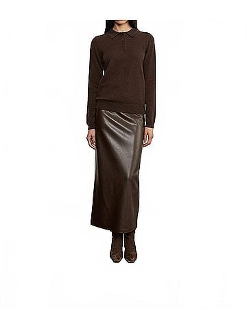 Enza Costa Knit Cashmere Polo Sweater in Dark Brown (view 2)