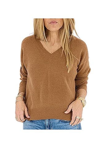 Kerri Rosenthal Deep V-Neck Love Sweater in Sienna Brown (view 2)