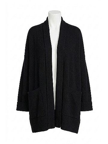 White + Warren Cashmere Blend Open Poncho in Black (view 1)