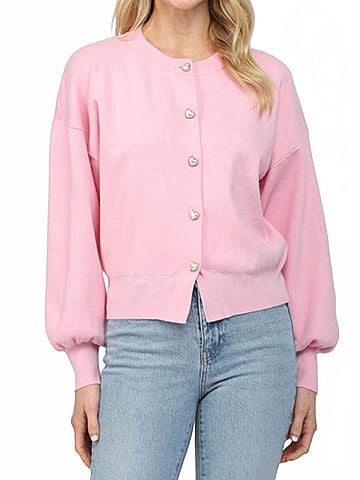 Fate Heart Shaped Button Down Cardigan in Pink (view 2)