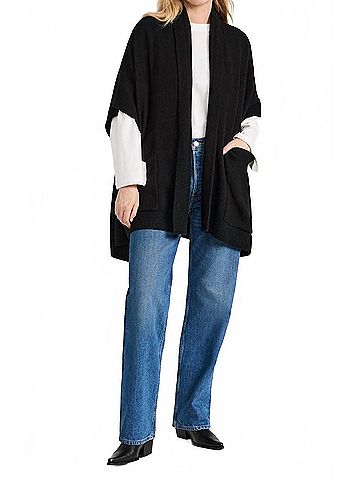 White + Warren Cashmere Blend Open Poncho in Black (view 2)
