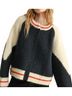 MIOU MUSE Blue Sweater Bomber Jacket in Multi Size S - photo 2