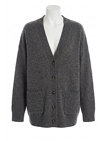 White + Warren Cashmere Luxe Pocket Cardigan in Graphite (view 1)