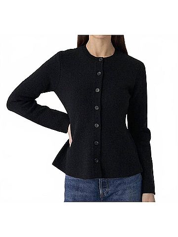 White + Warren Peplum Cardigan in Black (view 2)