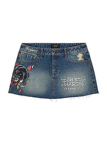 Ed Hardy Women's Panther Dagger Denim Mini Skirt in Medium Wash (view 2)