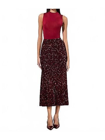 Alice + Olivia Maeve Sequin Slip Skirt in Red (view 2)
