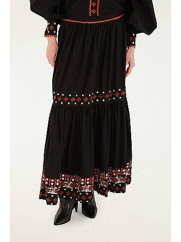 FARM Rio Embroidered Tiered Maxi Skirt in Black (view 2)
