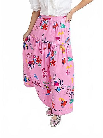 Karlie Tiered Maxi Skirt in Magenta Artist (view 2)
