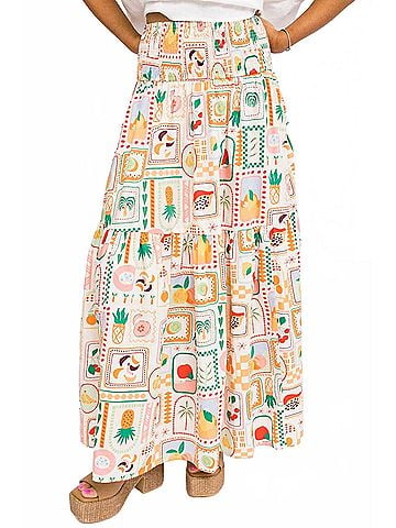Karlie Fruit Basket Maxi Skirt in Ivory Multi (view 2)
