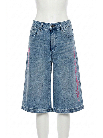 Ed Hardy Flower Diamond Low Rise Baggy Jorts in Light Wash (view 1)