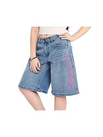 Ed Hardy Flower Diamond Low Rise Baggy Jorts in Light Wash (view 2)