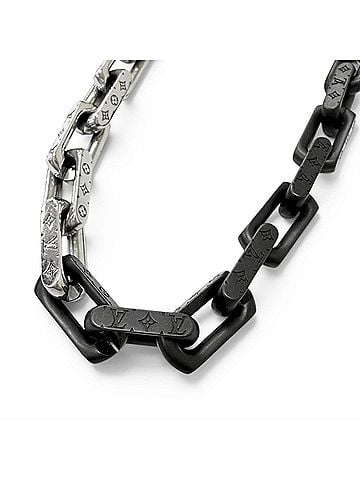 Louis Vuitton LOUIS VUITTON (Louis Vuitton) 2022 Model M00677 Necklace - Monogram Chain Accessory Collier Silver & Black Made in Italy Men's (view 1)