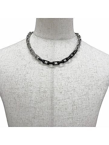 Louis Vuitton LOUIS VUITTON (Louis Vuitton) 2022 Model M00677 Necklace - Monogram Chain Accessory Collier Silver & Black Made in Italy Men's (view 2)