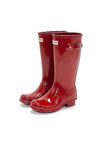 Hunter Girls Gloss Rain Boots in Military Red (view 2)