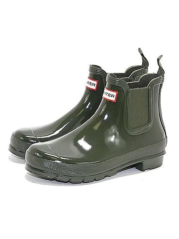 Hunter Women's Chelsea Gloss Rain Boots in Dark Olive (view 2)