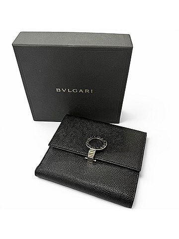 Bvlgari BVLGARI Bulgari Leather Logo Clip Compact Wallet Bi-fold Black Silver Men's with Box (view 2)