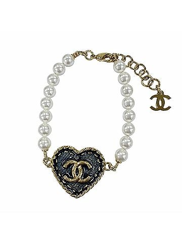 Chanel CHANEL (2024 model) I24P Coco Mark Heart Faux Pearl Denim Design Bracelet, Gold, Made in Italy, Women's. (view 1)