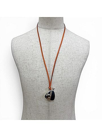 Hermès HERMES SV925 Leather Strap Perfume Bottle Atomizer Necklace, Silver Orange, Total Weight 33.9g, Men's (view 2)