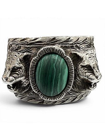 Gucci GUCCI 461991 Arabesque Garden Cat Head AG925 Malachite Ring, Silver, Made in Italy, Weight 18.47g, Men's (view 2)