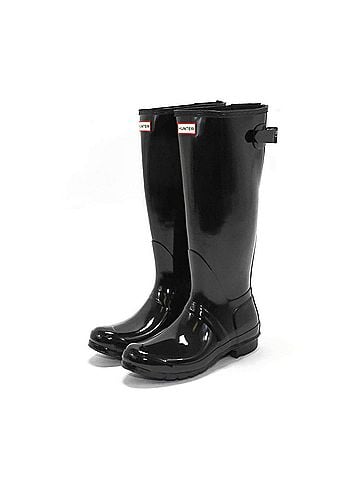Hunter Women's Original Tall Back Adjustable Gloss Rain Boots in Black (view 2)