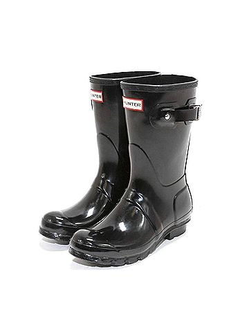 Hunter Women's Original Short Gloss Rain Boots in Black (view 2)