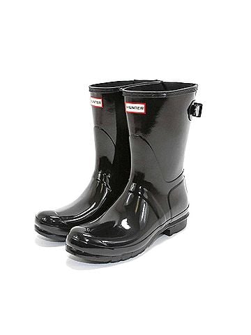 Hunter Women's Original Short Back Adjustable Gloss Rain Boots in Black (view 2)