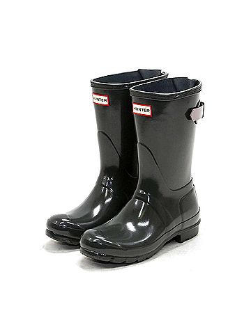 Hunter Women's Original Short Back Adjustable Gloss Rain Boots in Green (view 2)