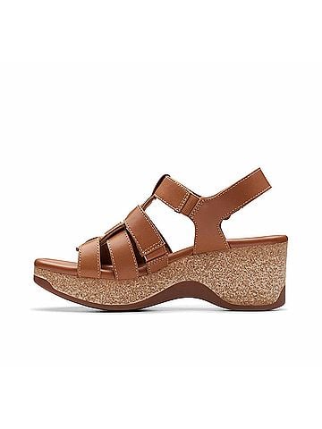 Clarks Women's Chelseah Peak Wedge Sandal in Cinnamon Leather (view 2)