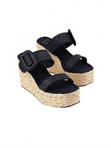 Shu Shop Women's Leena Raffia Wedge Sandals in Black (view 1)