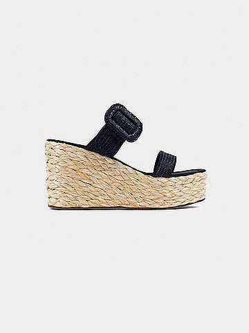 Shu Shop Women's Leena Raffia Wedge Sandals in Black (view 2)