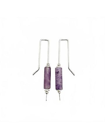 bijou Women's Long Bar Threaders Earrings in Amethyst (view 1)