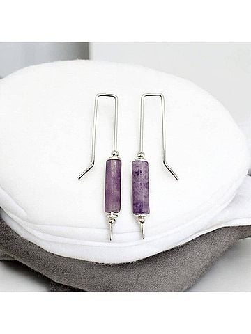 bijou Women's Long Bar Threaders Earrings in Amethyst (view 2)