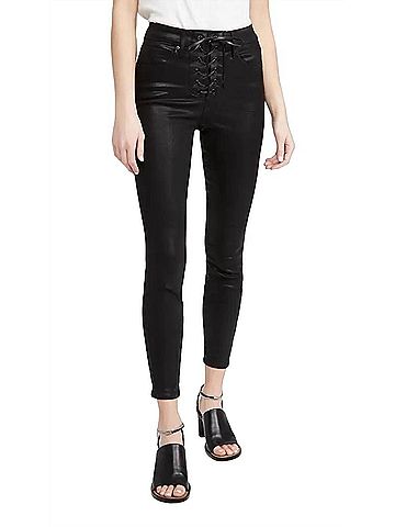 Good American Women's Good Waist Lace Up Jeans in Black (view 2)
