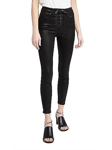 Good American Women's Good Waist Lace Up Jeans in Black (view 2)