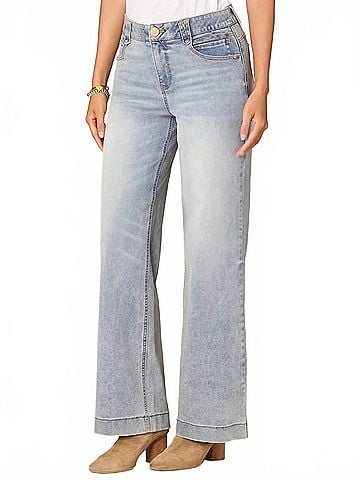 Democracy High Rise Wide Leg Jeans - Petite in Light Blue (view 2)