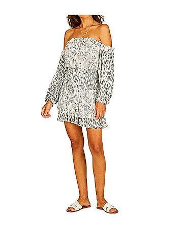 Vintage Havana Off The Shoulder Mixed Dress in Animal Print (view 2)