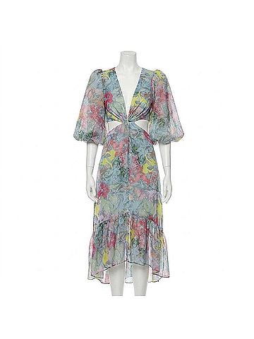 Alice + Olivia Katia Twist-Front Floral Cutout High Low Dress in Lola's Dream (view 1)