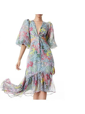 Alice + Olivia Katia Twist-Front Floral Cutout High Low Dress in Lola's Dream (view 2)