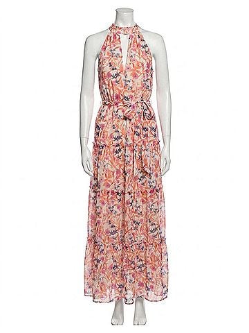 Fate Keyhole Front Ruffle Hem Maxi Dress in Orange Multi Floral (view 1)