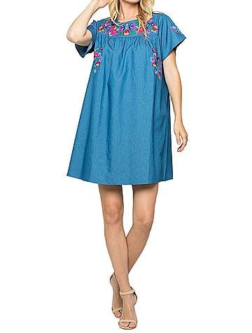 See and Be Seen Take It Easy Embroidered Dress in Chambray (view 2)