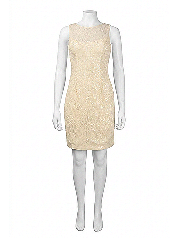 Sue Wong Sleeveless Bateau Neckline Sequin Dress in White (view 1)