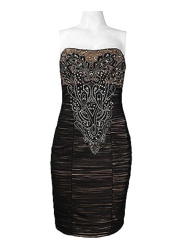 Sue Wong Embroidered & Sequin Strapless Mesh Dress in Black Gold (view 2)